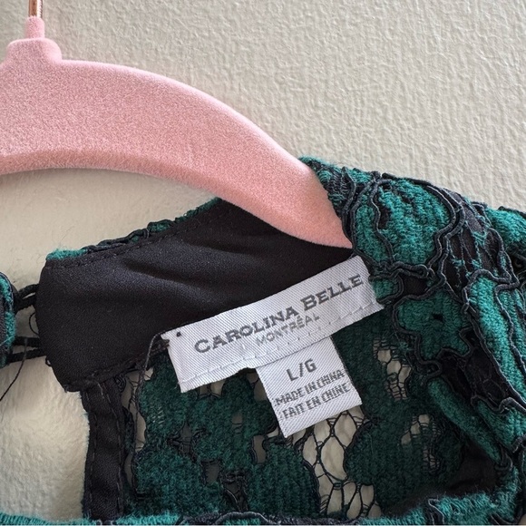 Carolina Belle Green & Black Floral Lace Sleeveless Top - Picture 4 of 6